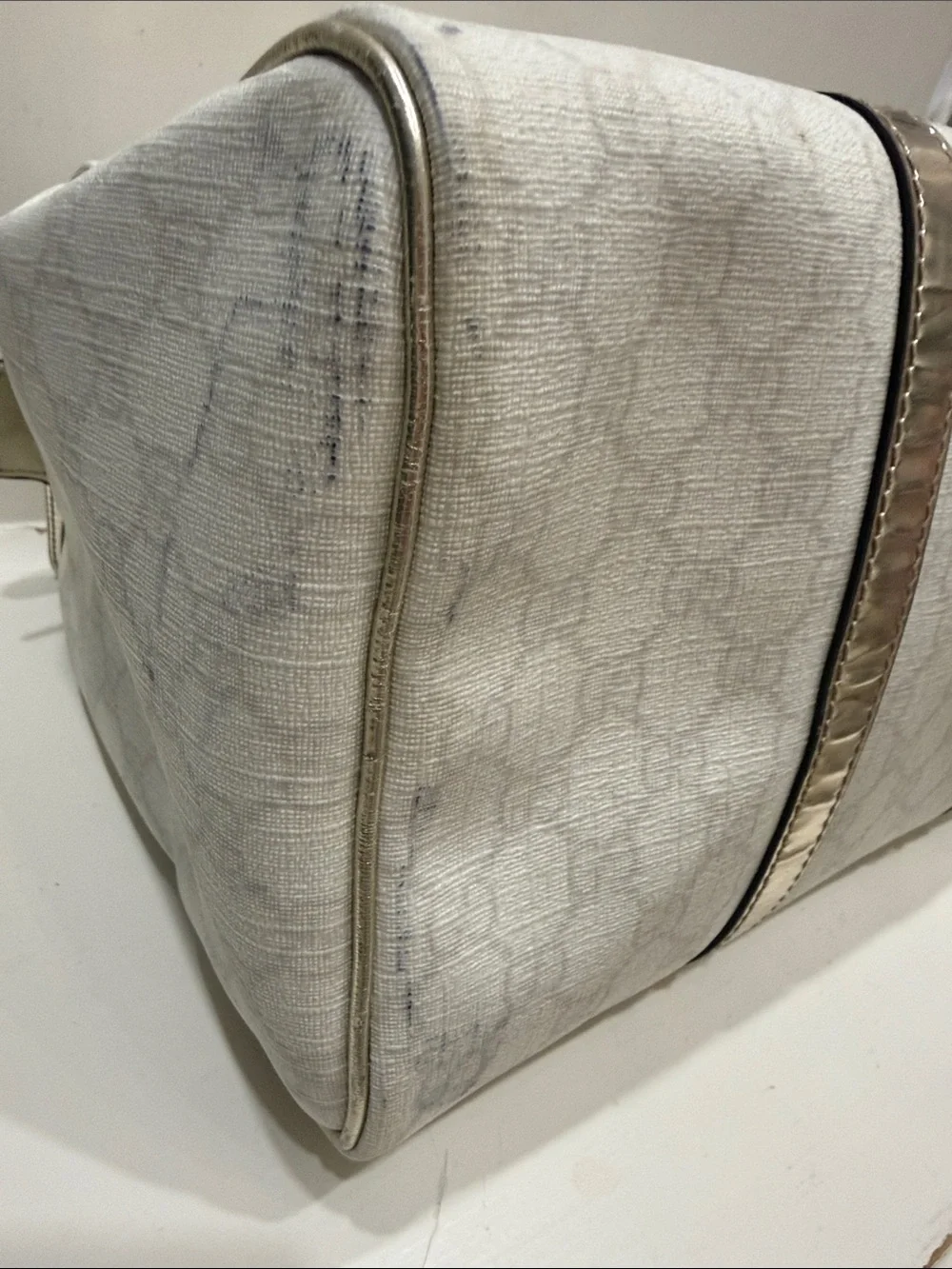 Authentic Gucci Joy Boston Bag with Metallic Silver Trim